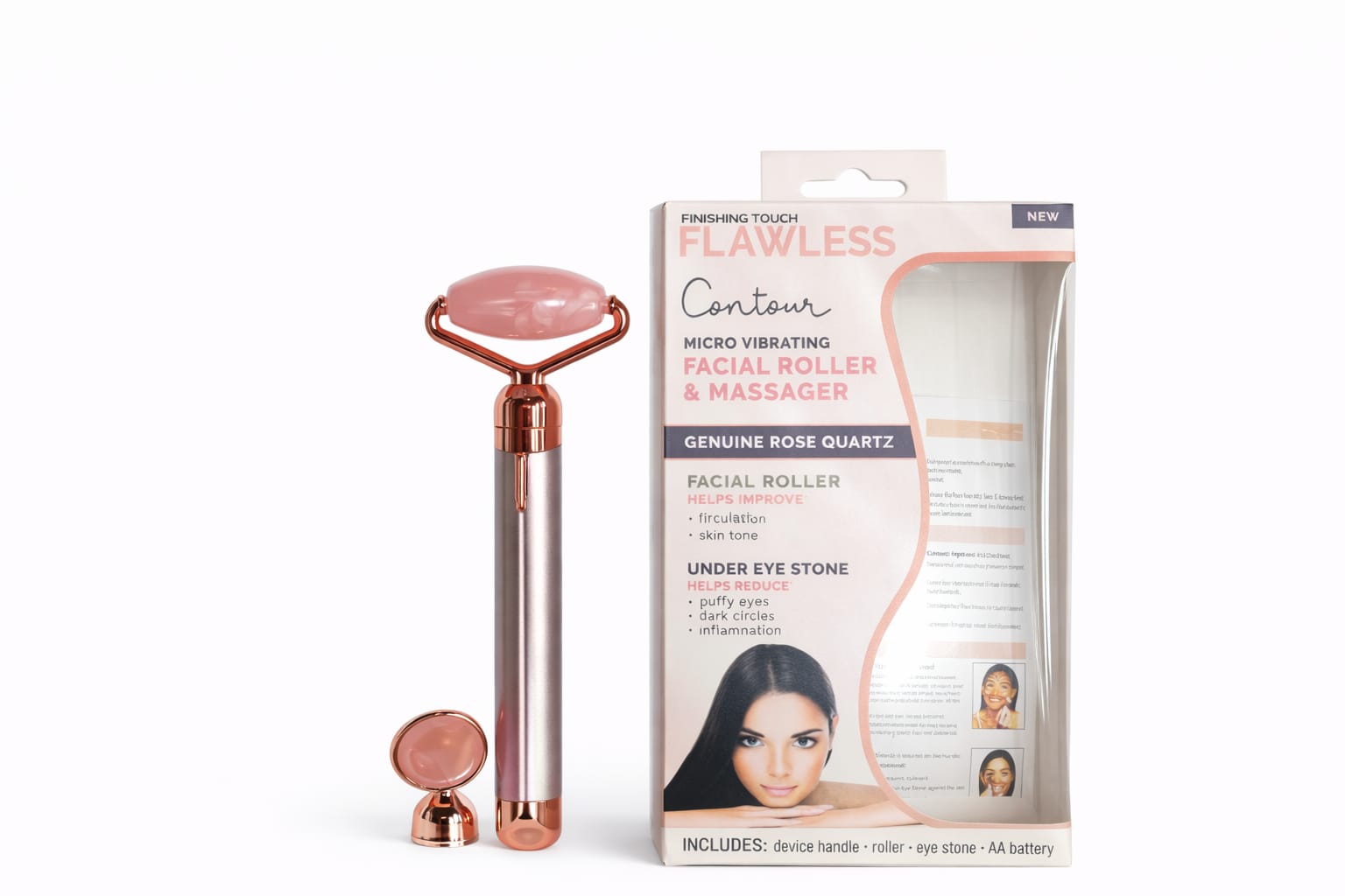 Elektrischer Gesichtsroller aus Rosenquarz mit Vibrationsfunktion